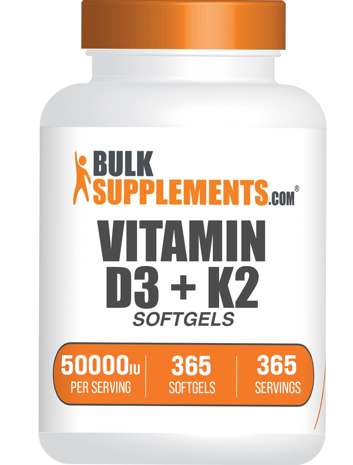 BulkSupplements Vitamin D3 50,000IU + Vitamin K2 200mcg Softgels, 365 Count
