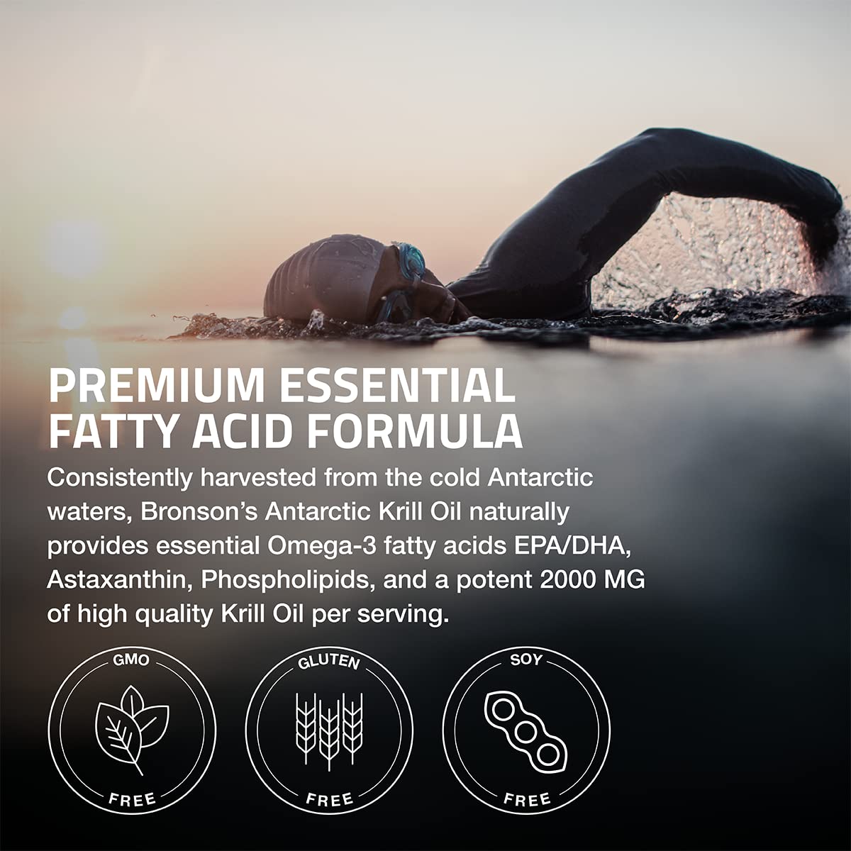 Bronson Antarctic Krill Oil 2000mg with Omega-3s EPA, DHA, Astaxanthin and Phospholipids Softgels 60