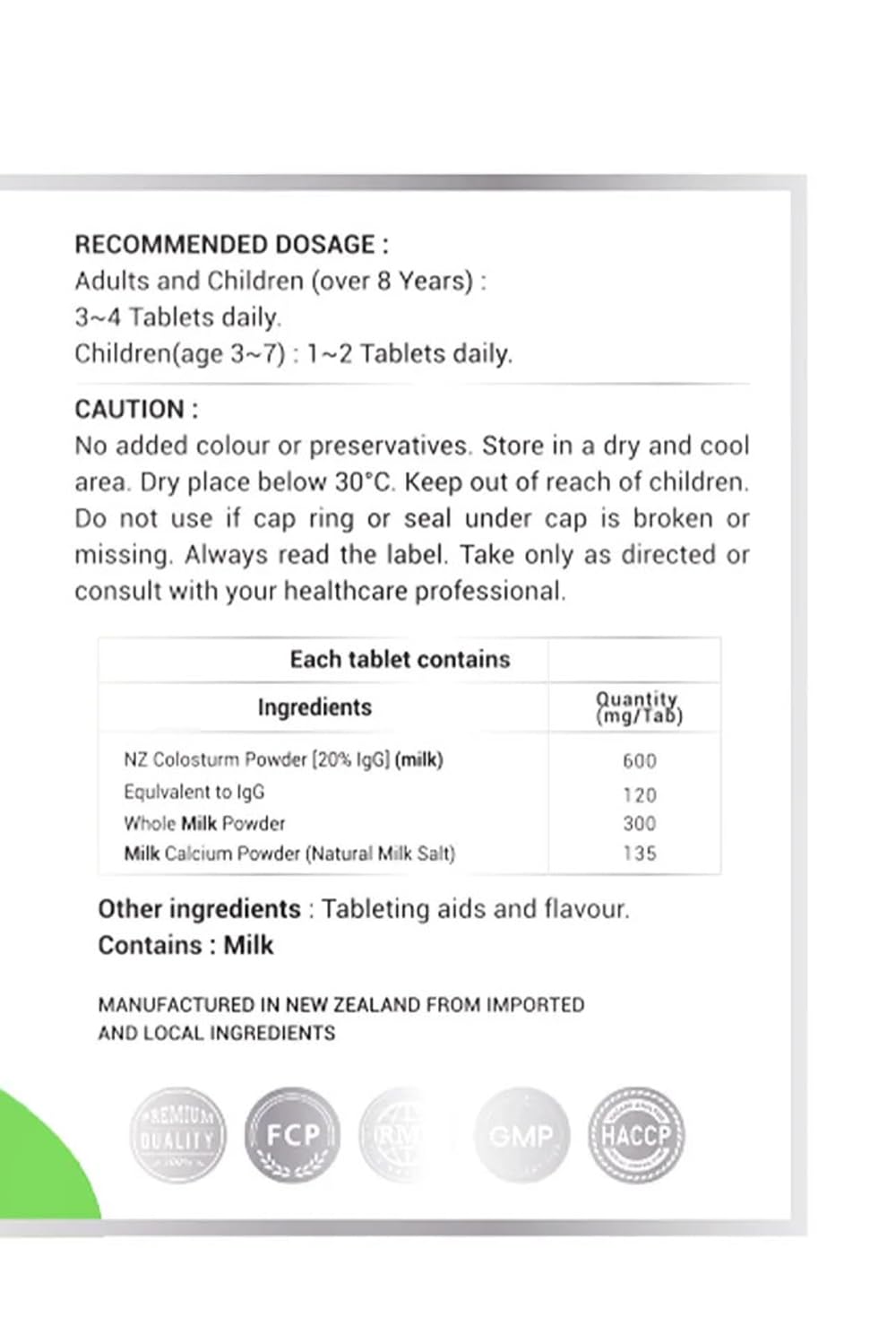 Natural NZ Premium Booster Colostrum 1800 Tablets, 200 Count