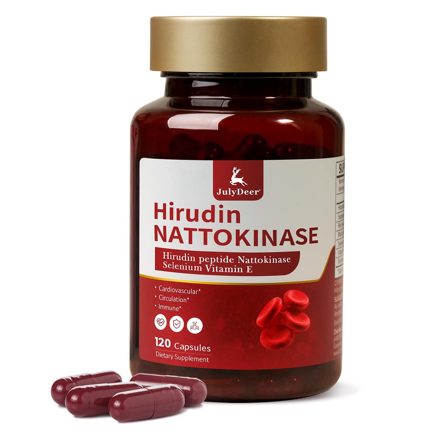 Risabou Hirudin Peptides 300mg 7-in-1 with Nattokinase 150mg Capsules, 120 Count