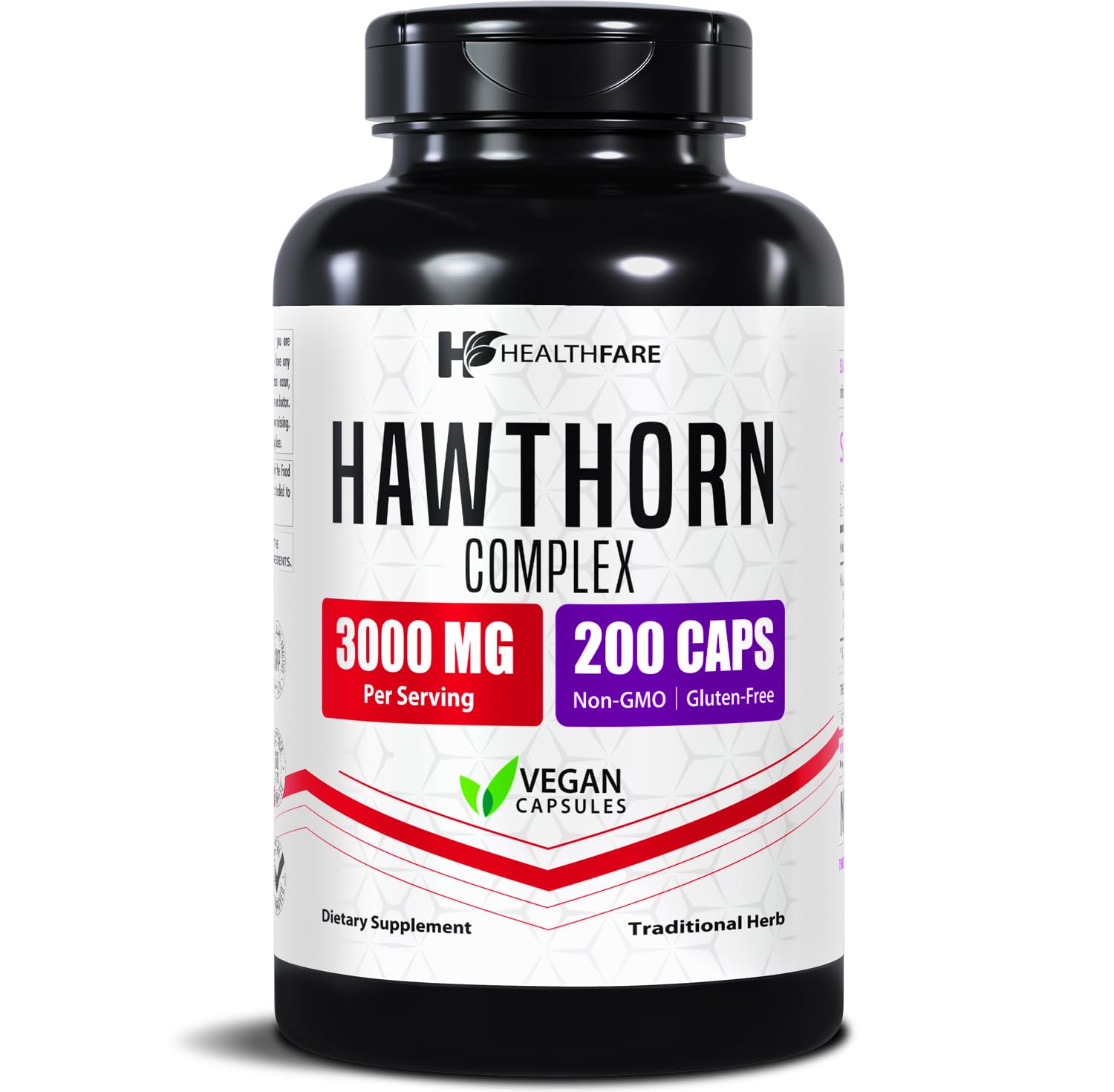 Healthfare Hawthorn Berry Supplement Extract 3000mg Capsules, 200 Count