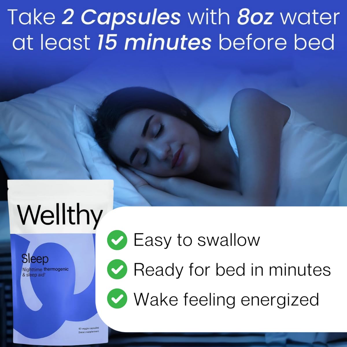 Wellthy Night Time Thermogenic Vitamin B6, Ashwagandha & Melatonin Capsules, 60 Capsules