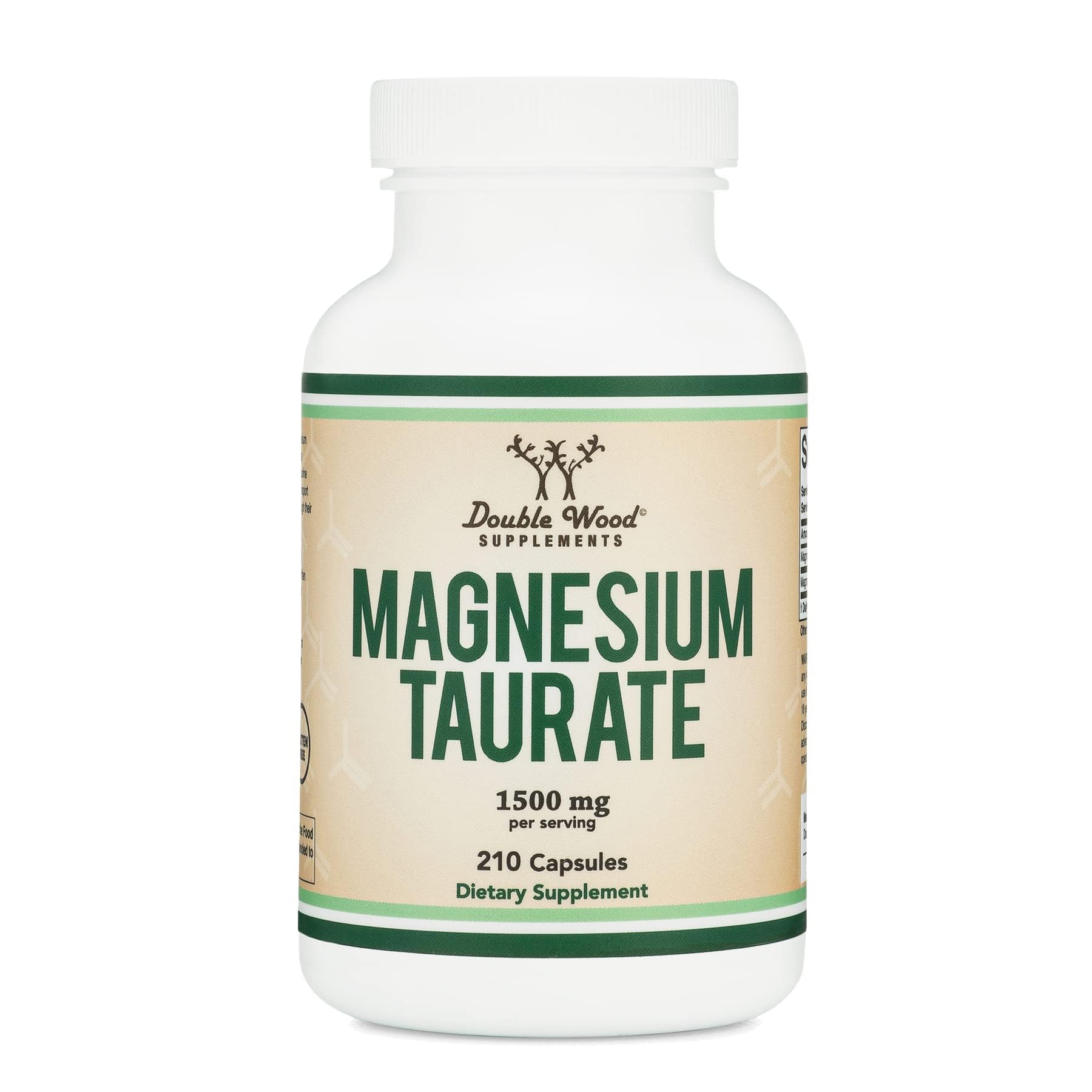 Double Wood Supplements Magnesium Taurate 1,500mg Capsules, 210 Count