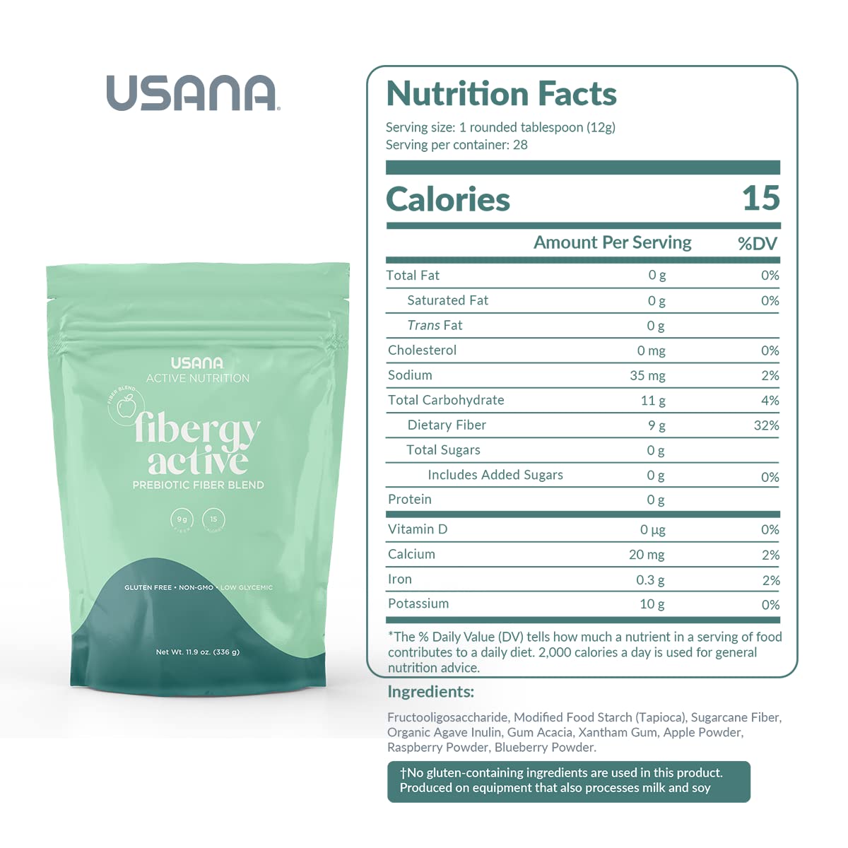 USANA Fibergy Active with Prebiotic Fiber for Gut Health Powder 13.8 oz