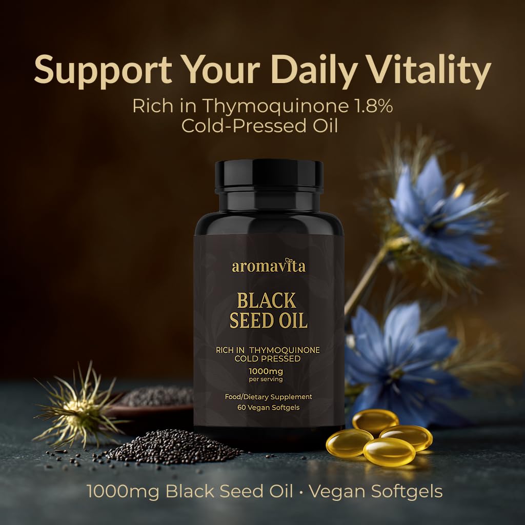AROMAVITA Black Seed Oil 1000mg Capsule, 60 Count