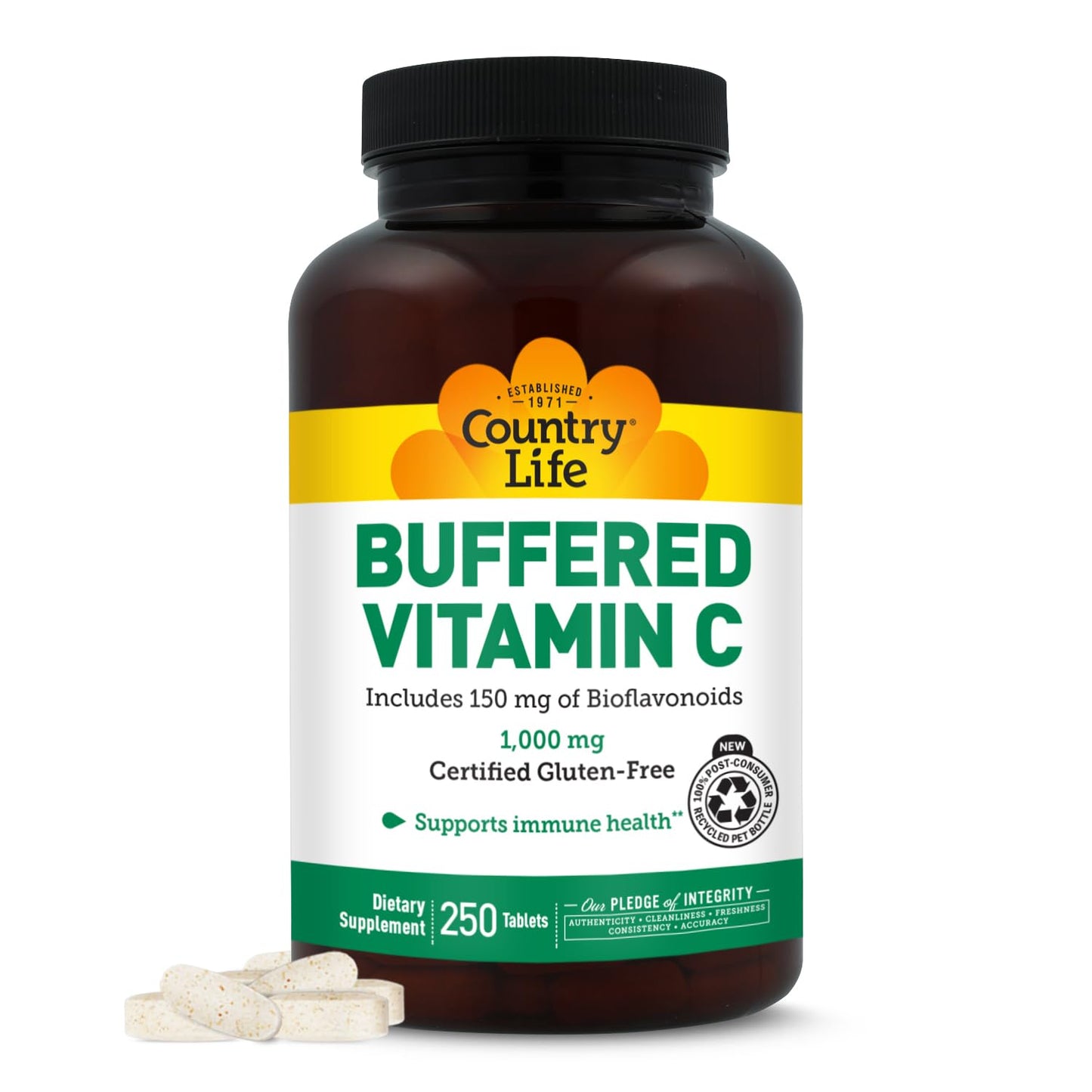 Country Life Buffered Vitamin C 1000 mg, 250 Tablets