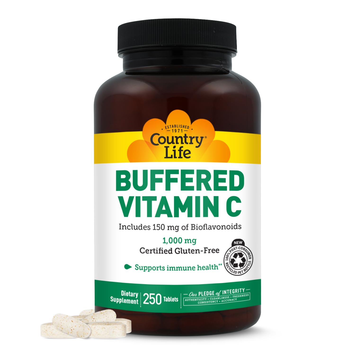 Country Life Buffered Vitamin C 1000 mg, 250 Tablets
