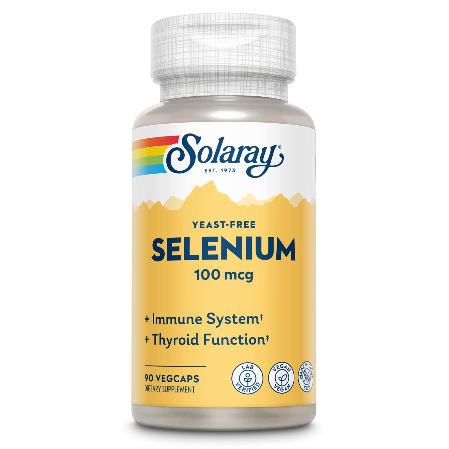 Solaray Selenium 100 mcg Supplement for Women & Men Capsules, Thyroid & Immune Health Support, Yeast Free, L-Selenomethionine, Antioxidant Support, Vegan, 90 Capsules