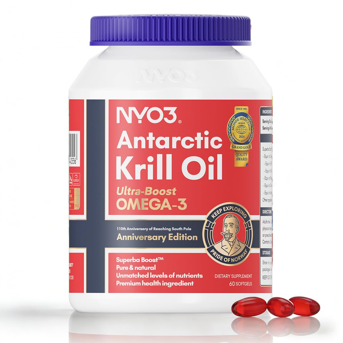NYO3 Krill Oil 1000mg Omega 3 Supplement 60 Softgels
