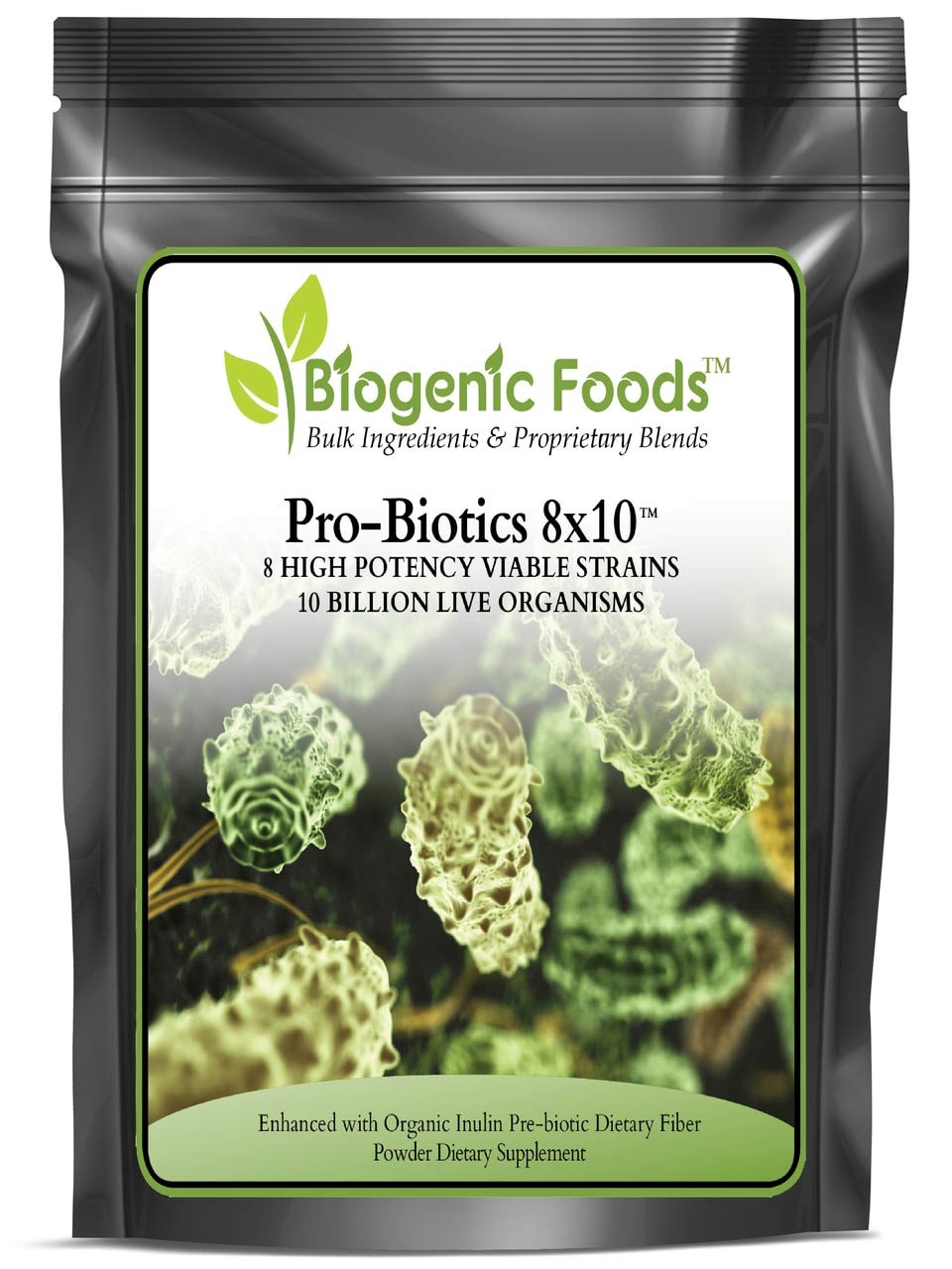 Biogenic Foods ProBiotics 8x10 with Fiber Organic Powder, 8 Strains, 10 Billion CFU per Serving, 30 Servings