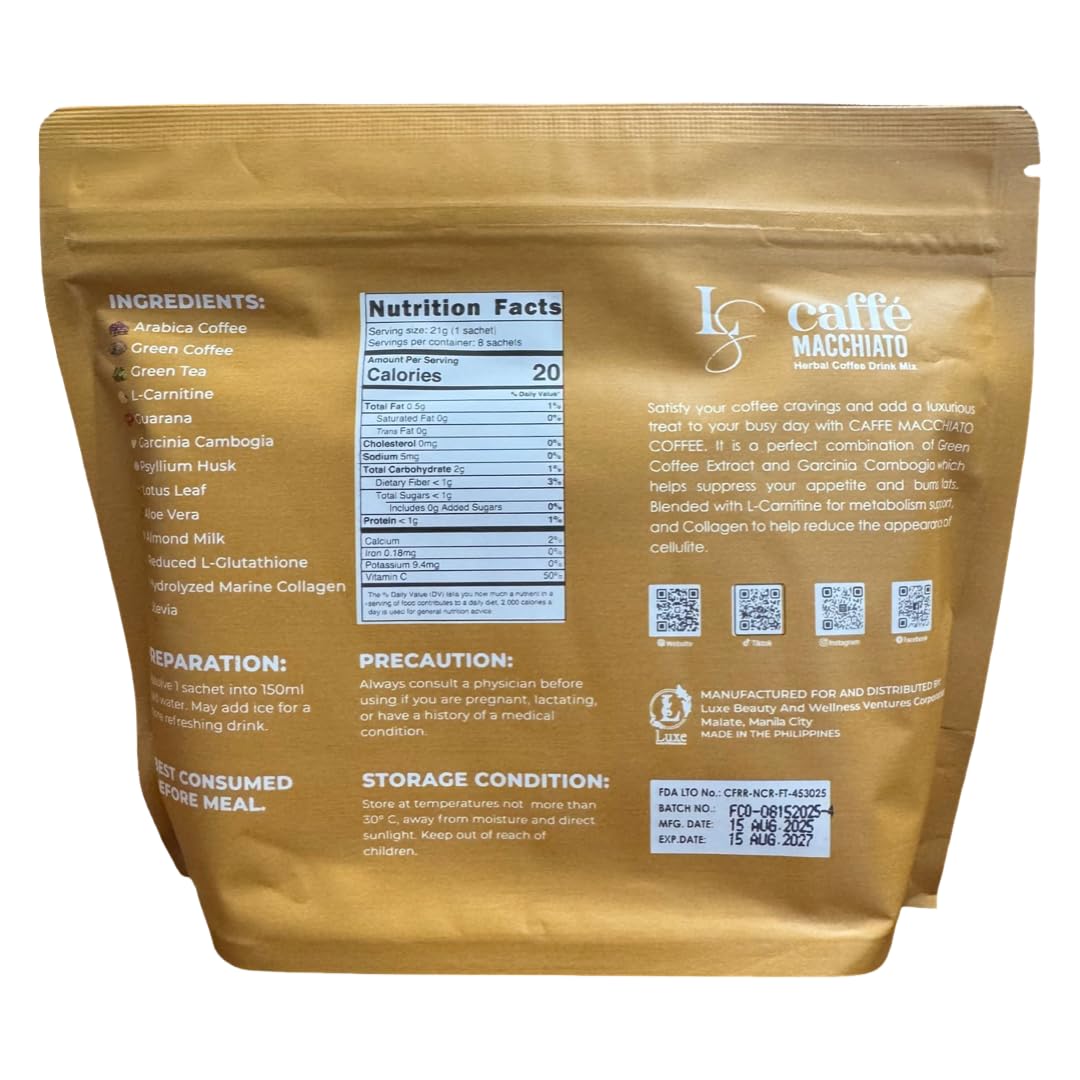 Generic Luxe Slim Cafe Macchiato with Hydrolyzed Collagen & Glutathione Powder, 7.4075
