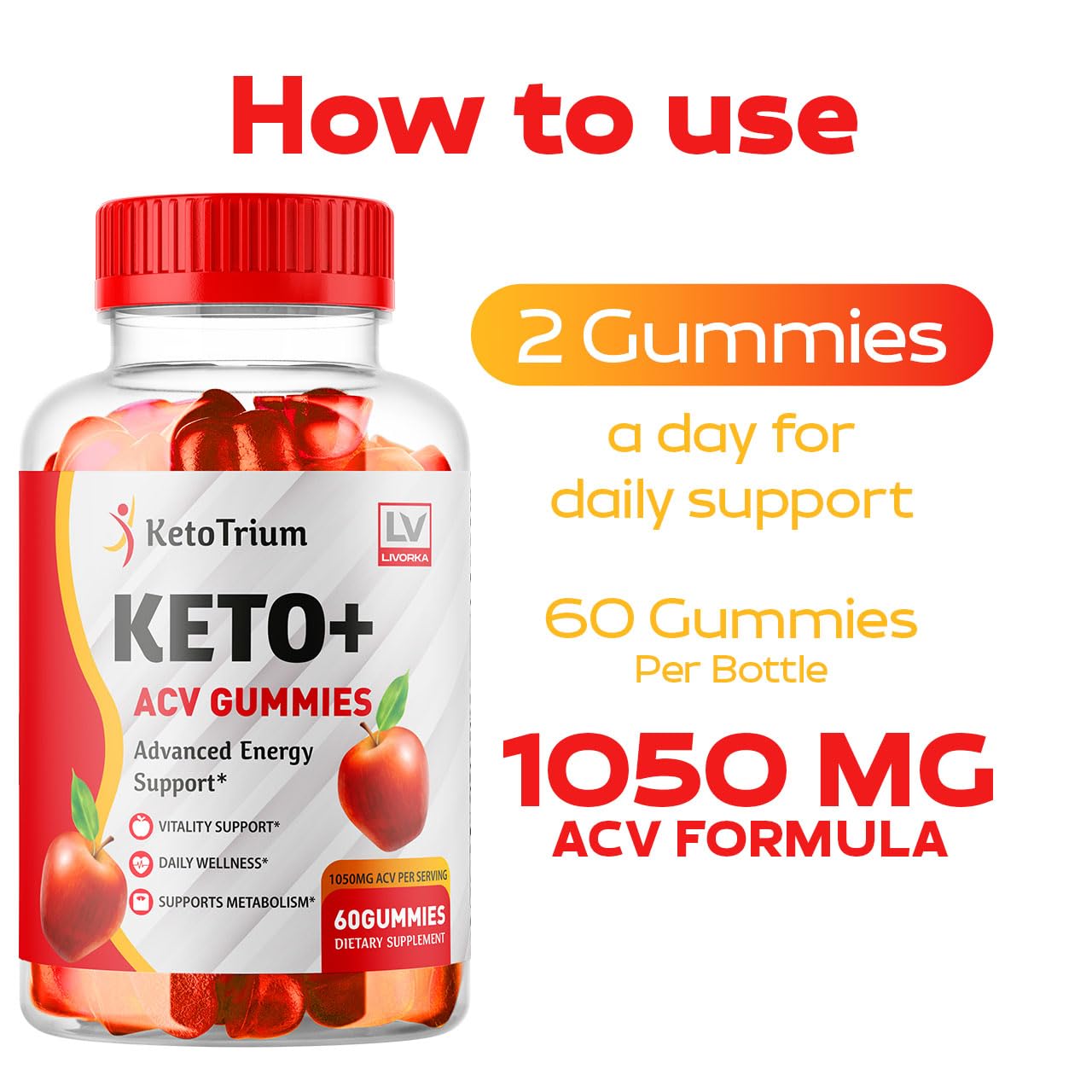 LIVORKA Keto Trium Keto ACV Gummies Gummy, 120 Count