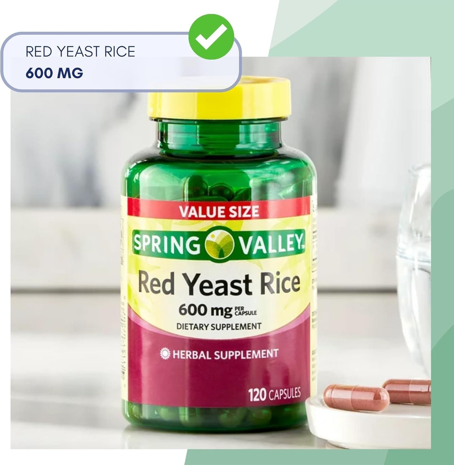 BASKETGOODS Red Yeast Rice 600 mg Capsule, 120 Count