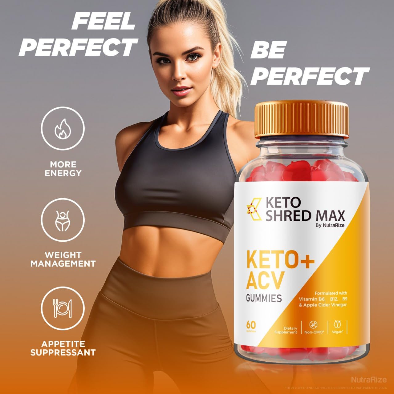NutraRize Keto Shred Max Keto + ACV Gummies, 60 Gummies