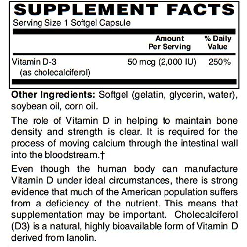 BariatricPal Vitamin D-3 50mcg (2,000 IU) Easy Swallow Vegetarian Softgel, 250 Count