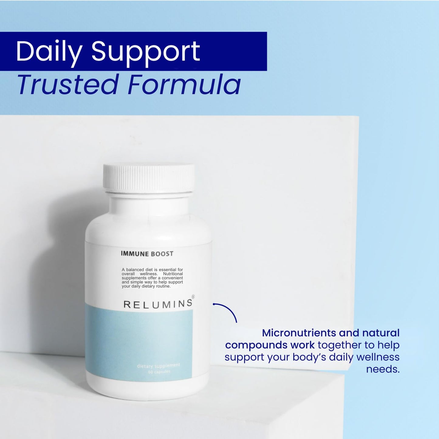 Relumins Immune Boost Capsules – Daily Wellness Blend with Vitamin C, D3, Zinc, Selenium & Natural Extracts Including Quercetin & Turmeric, 60 Count