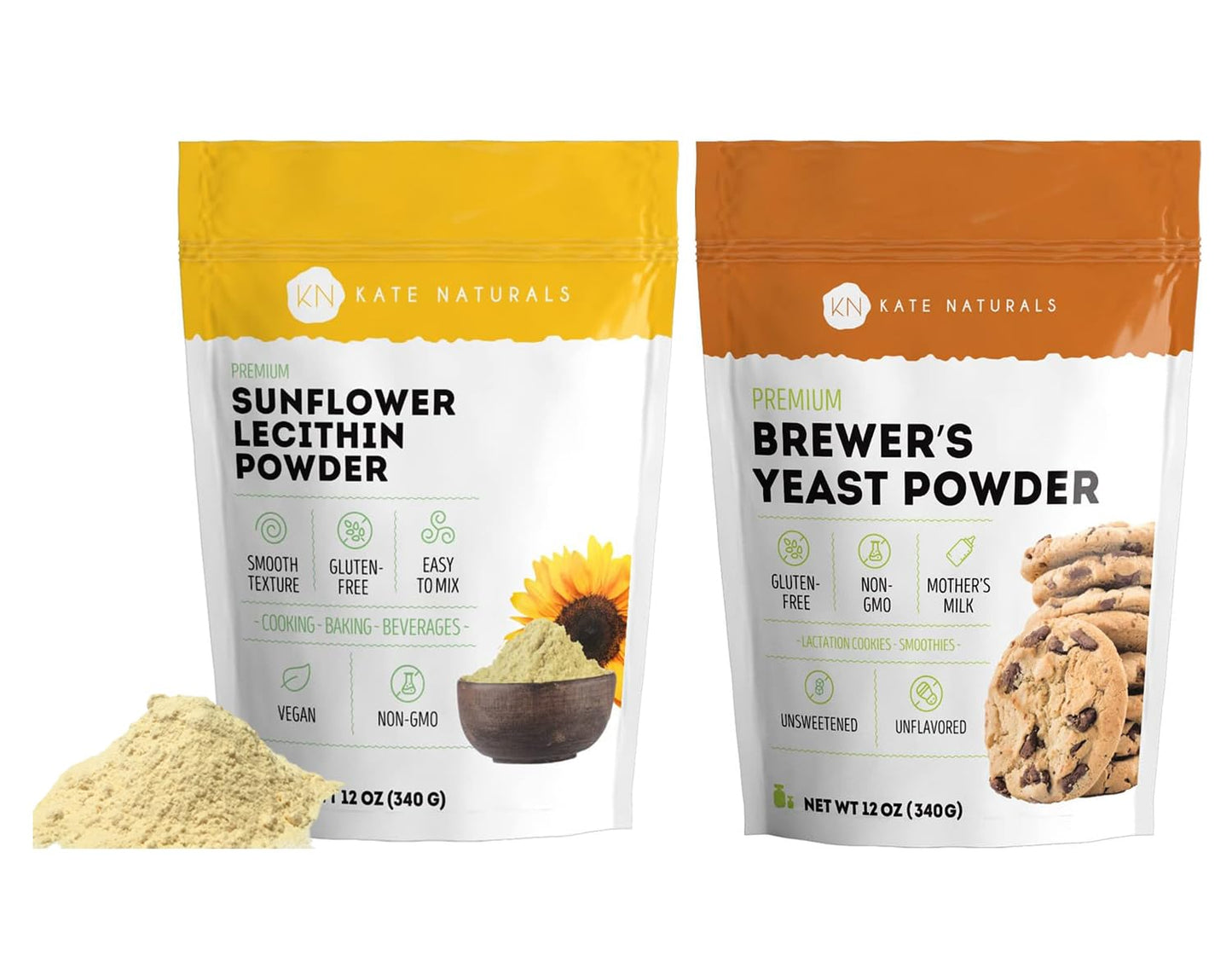 Kate Naturals Sunflower Lecithin Powder & Brewer's Yeast Bundle, 16 oz