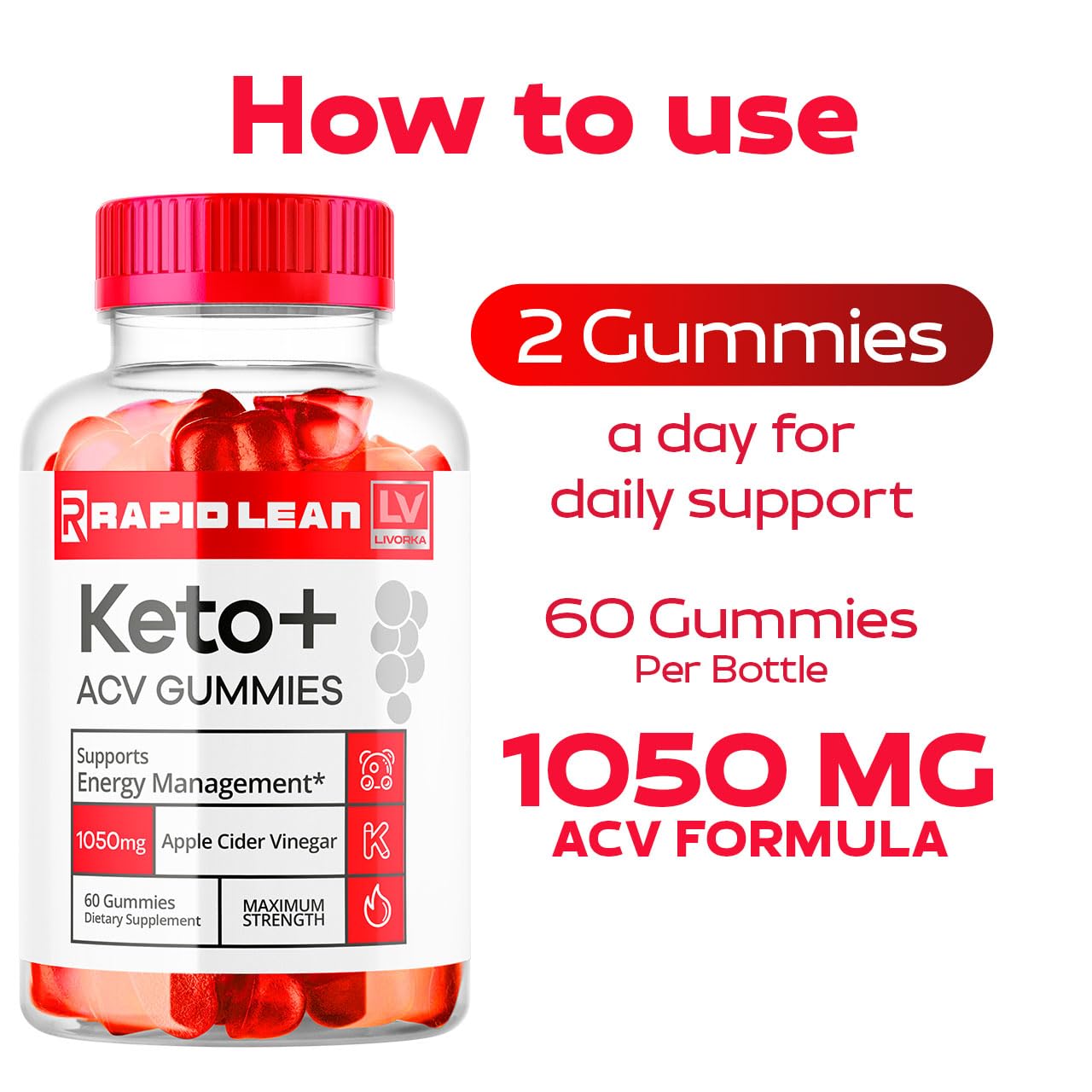 LIVORKA Rapid Lean Keto ACV Gummies, 60 Gummies