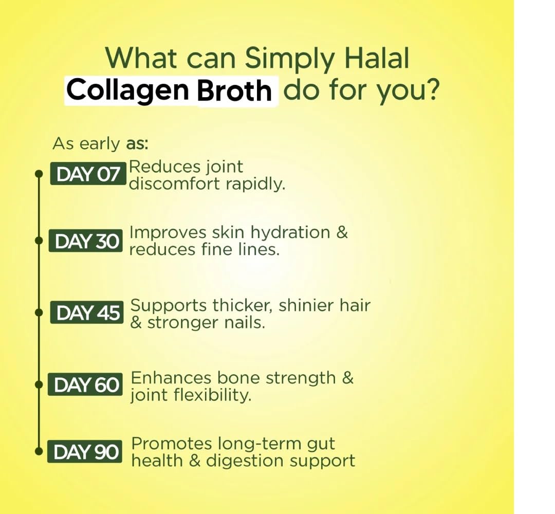 Simply Halal Broth Collagen Powder Type I & III for Joint, Skin, Hair, Nail & Digestive Support – Grass-Fed, 16 oz