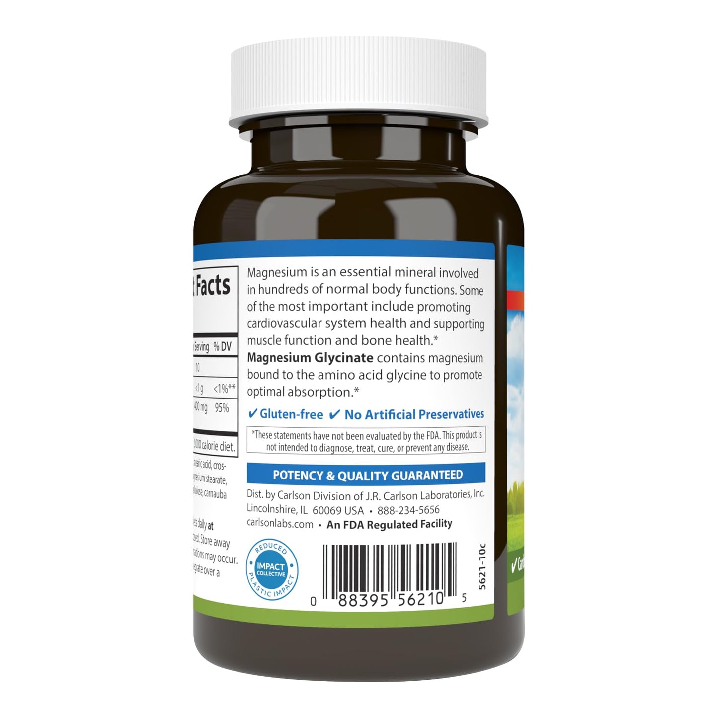 Carlson Chelated Magnesium Glycinate 400 mg Tablet, 120 Tablets
