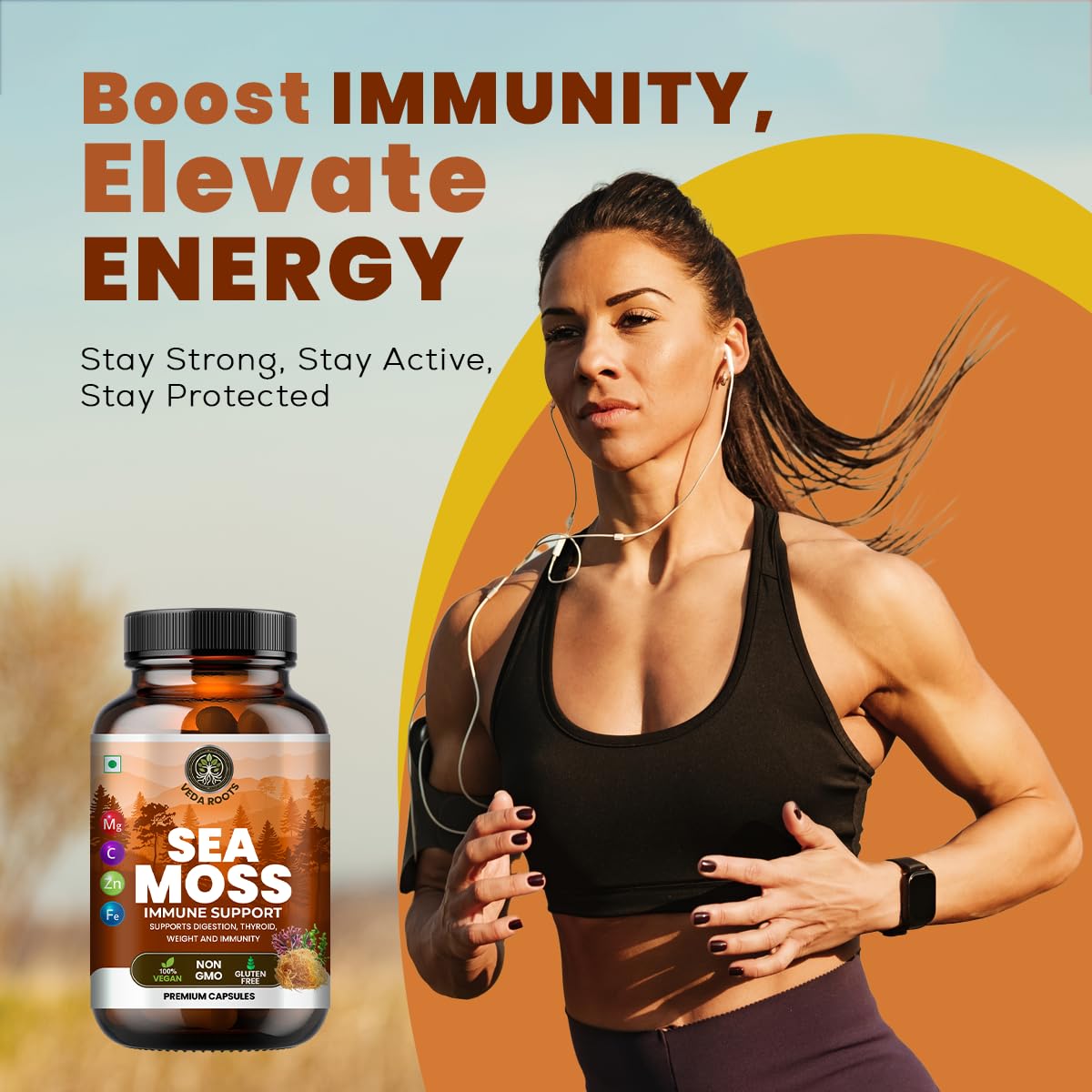 VEDA ROOTS Sea Moss Capsules with Burdock Root, Bladderwrack & Muira Puama, 60 Capsules