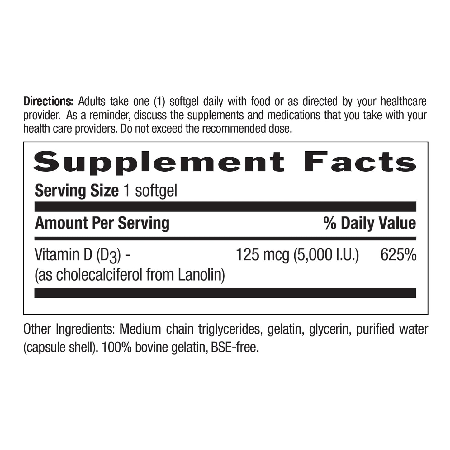 Country Life Vitamin D3 5000 IU Softgels, 60 Count