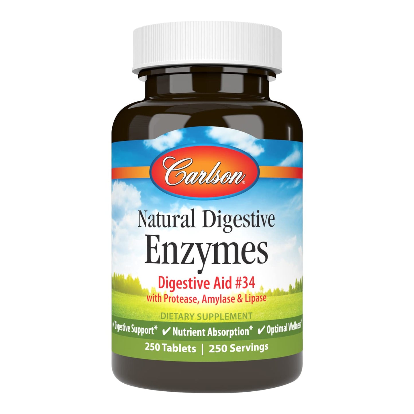 Carlson Natural Digestive Enzymes Digestive Aid #34 with Protease, Amylase & Lipase, 250 Tablets
