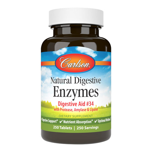 Carlson Natural Digestive Enzymes Digestive Aid #34 with Protease, Amylase & Lipase, 250 Tablets