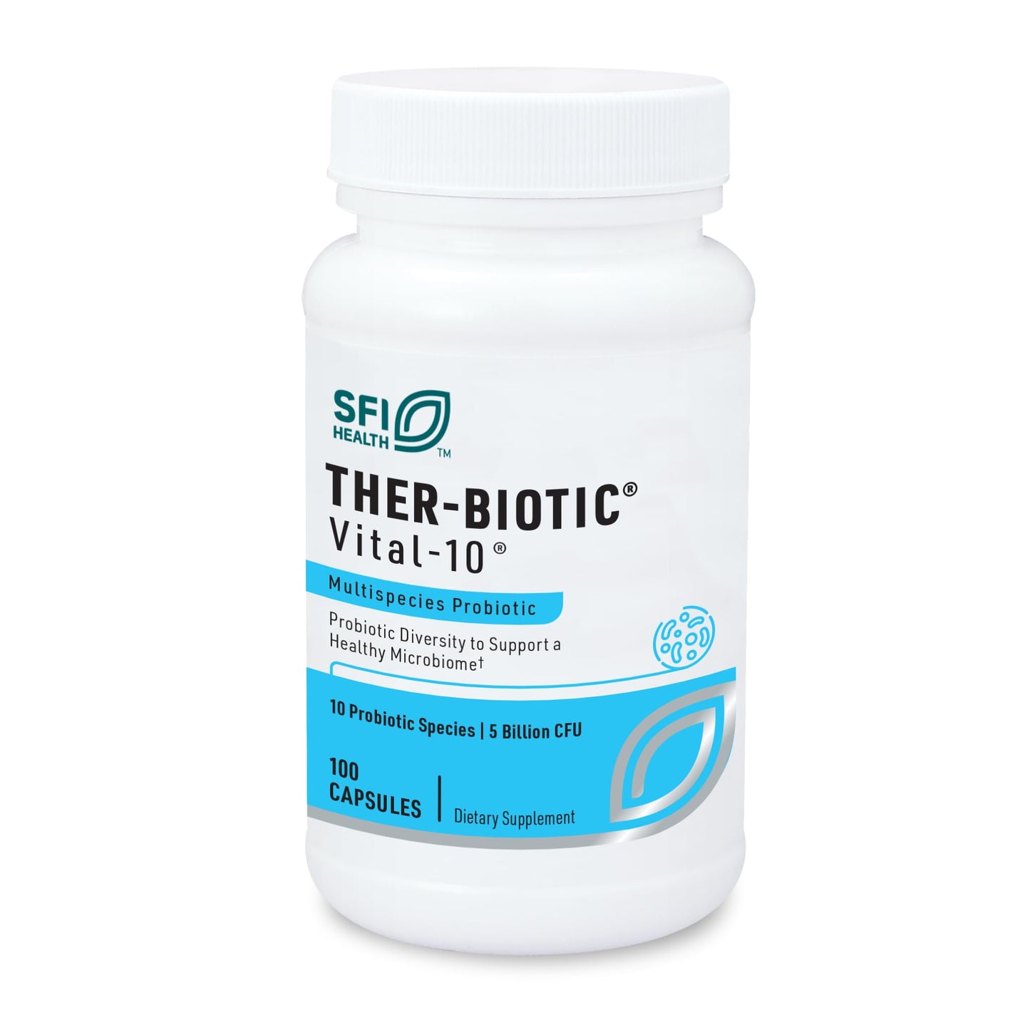 SFI Health Klaire Labs Ther-Biotic Vital 10 - Multistrain Probiotic with Lactobacillus, Bifidobacterium & More - Support Gut Health, A Balanced Microbiome & Immune Function, 100 Capsules