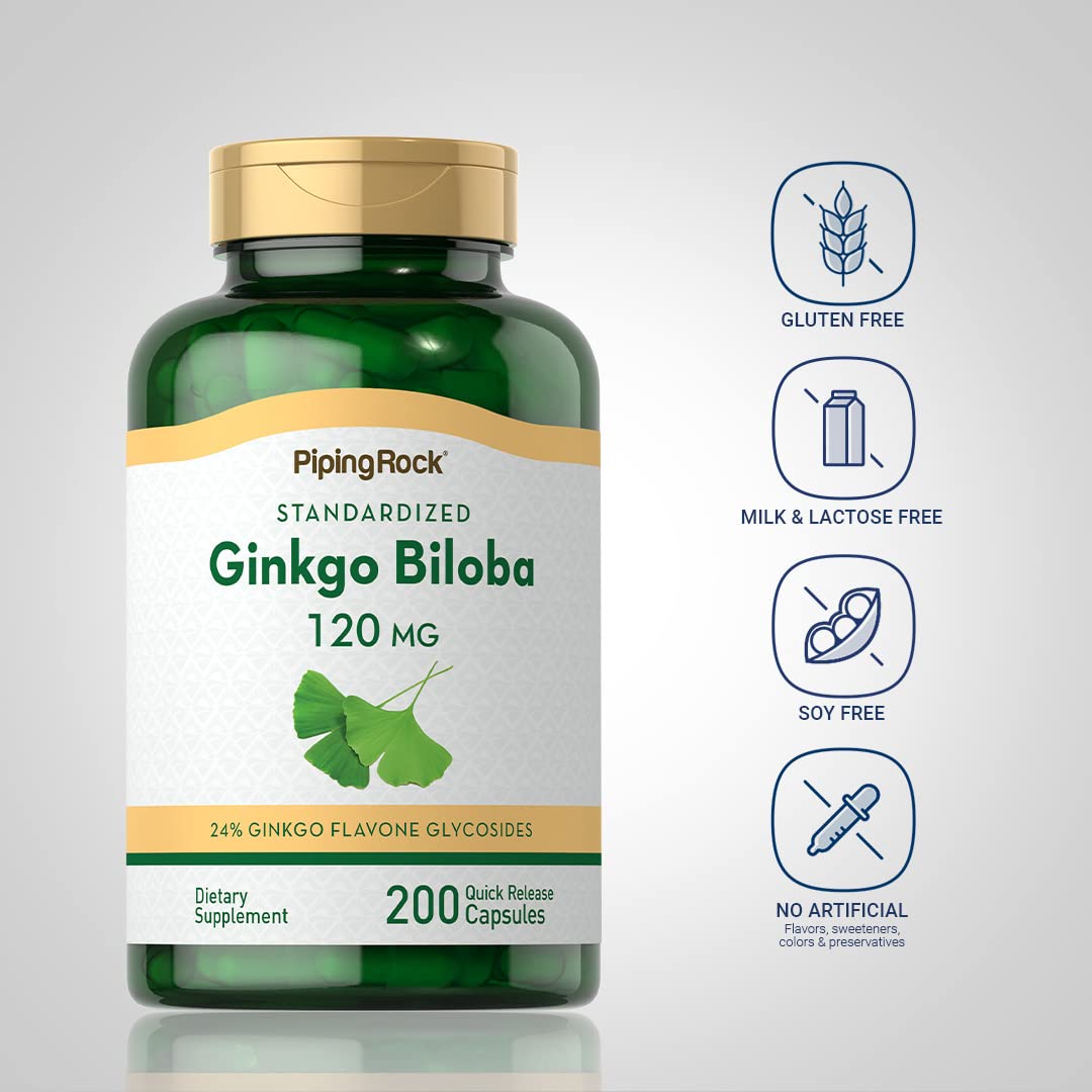 Piping Rock Ginkgo Biloba Supplement 120mg Capsules, 200 Count
