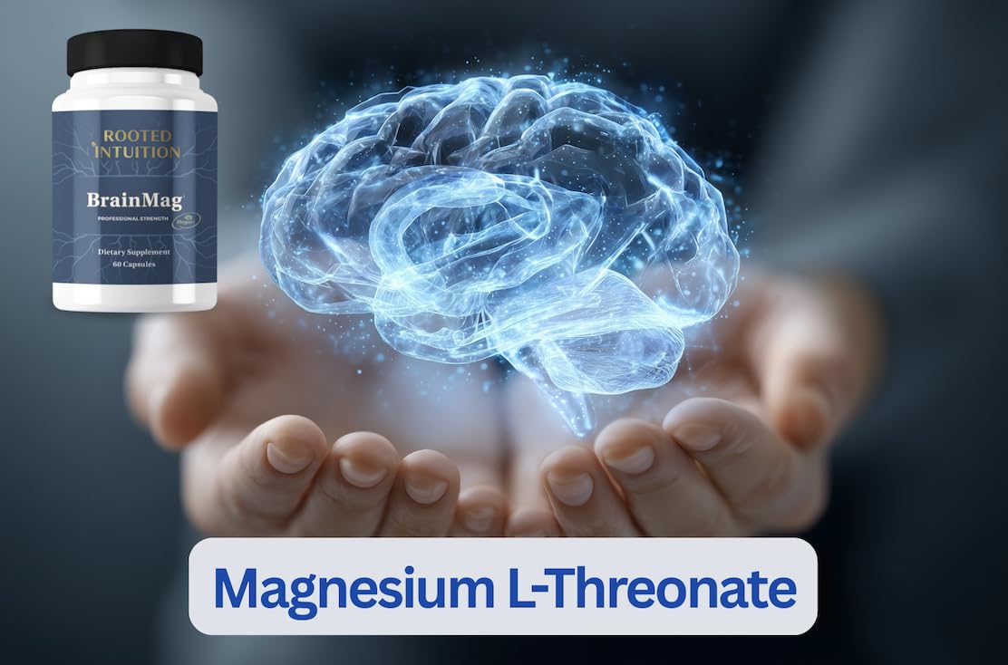 Rooted Intuition Brain Mag Plus Magnesium L-Threonate, Methylcobalamin & Theacrine for Clear Focus, Mental Energy & Motivation, 60 Capsules