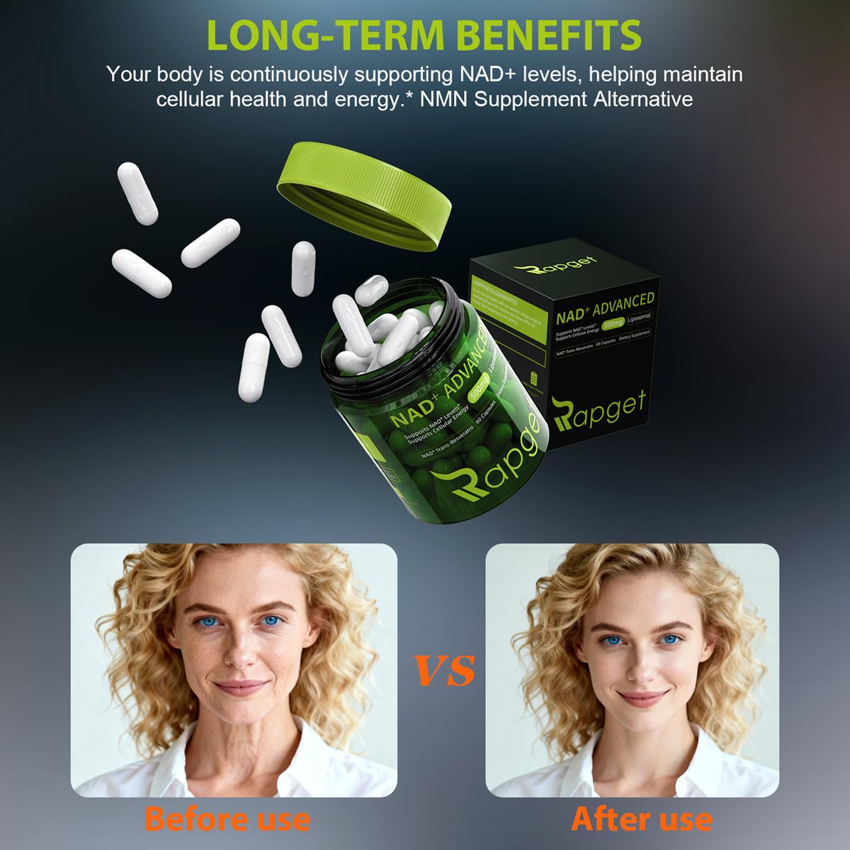 RAPGET Liposomal NAD + Resveratrol Capsule, 60 Capsules