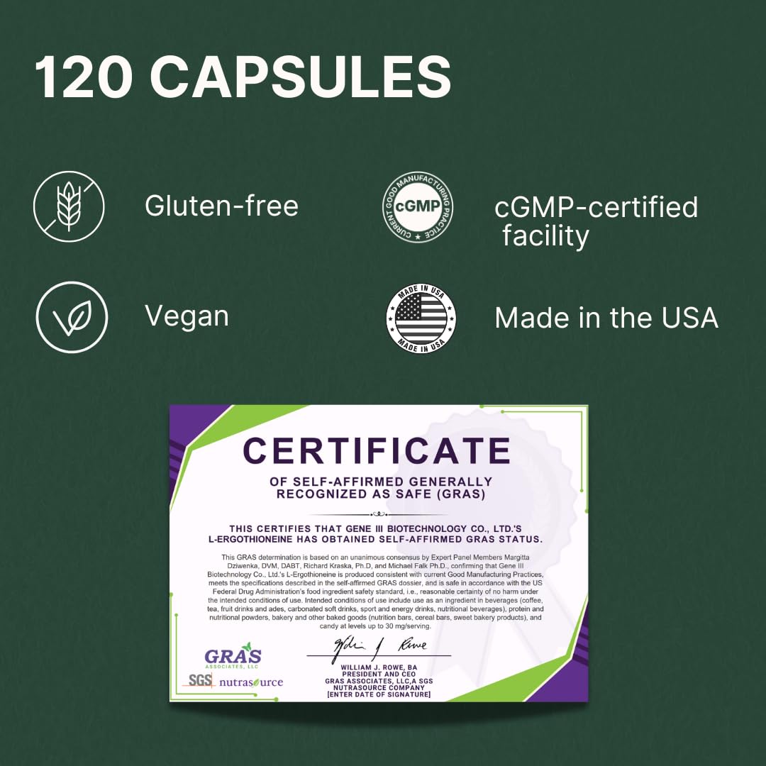 GENEIII L-Ergothioneine Supplement 30mg Capsule, 120 Count
