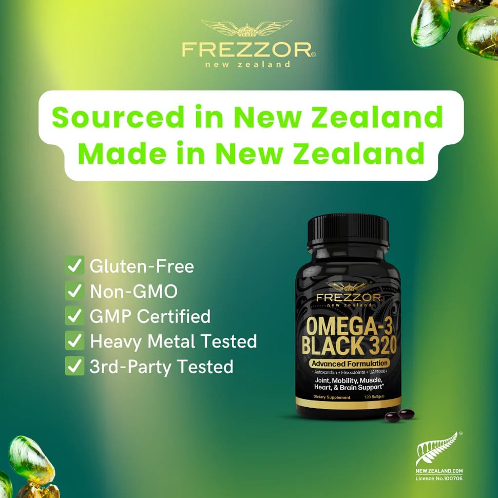 FREZZOR Omega 3 Black - Green Lipped Mussel Oil Softgel, 320 Count