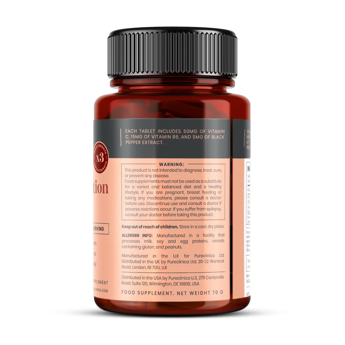 PureClinica High Strength 5-HTP 300mg Tablets, 180 Tablets, with Vitamin C, B6, and Black Pepper Extract