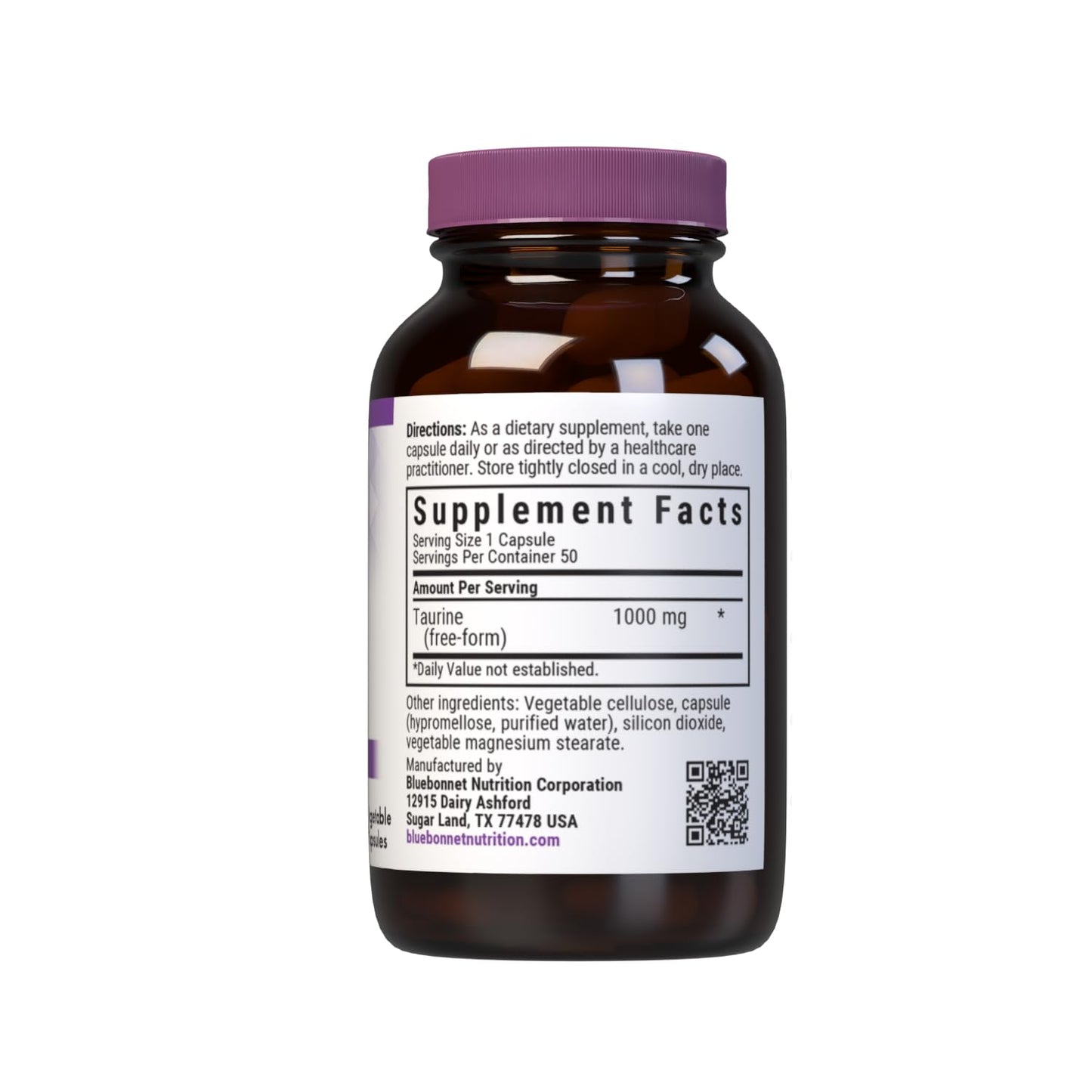 BlueBonnet Taurine 1000mg Free-Form Amino Acid Capsule, 50 Count