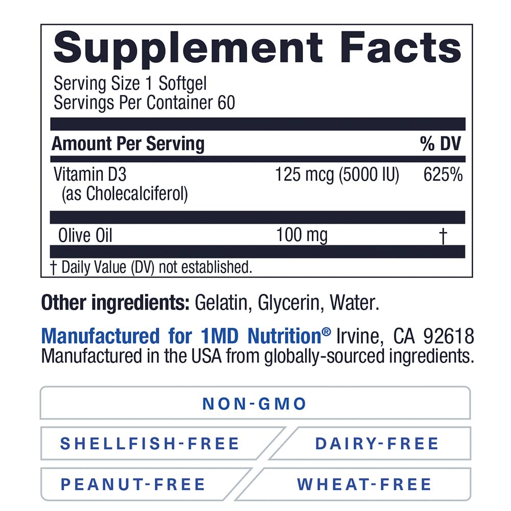 1MD Nutrition Vitamin D3 5000 IU 90 Softgels