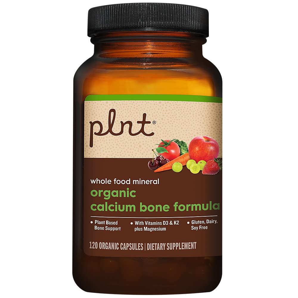 plnt Organic Whole Food Calcium - Plant-Based Bone Support with Vitamins D3, K2, and Magnesium 120 Capsules