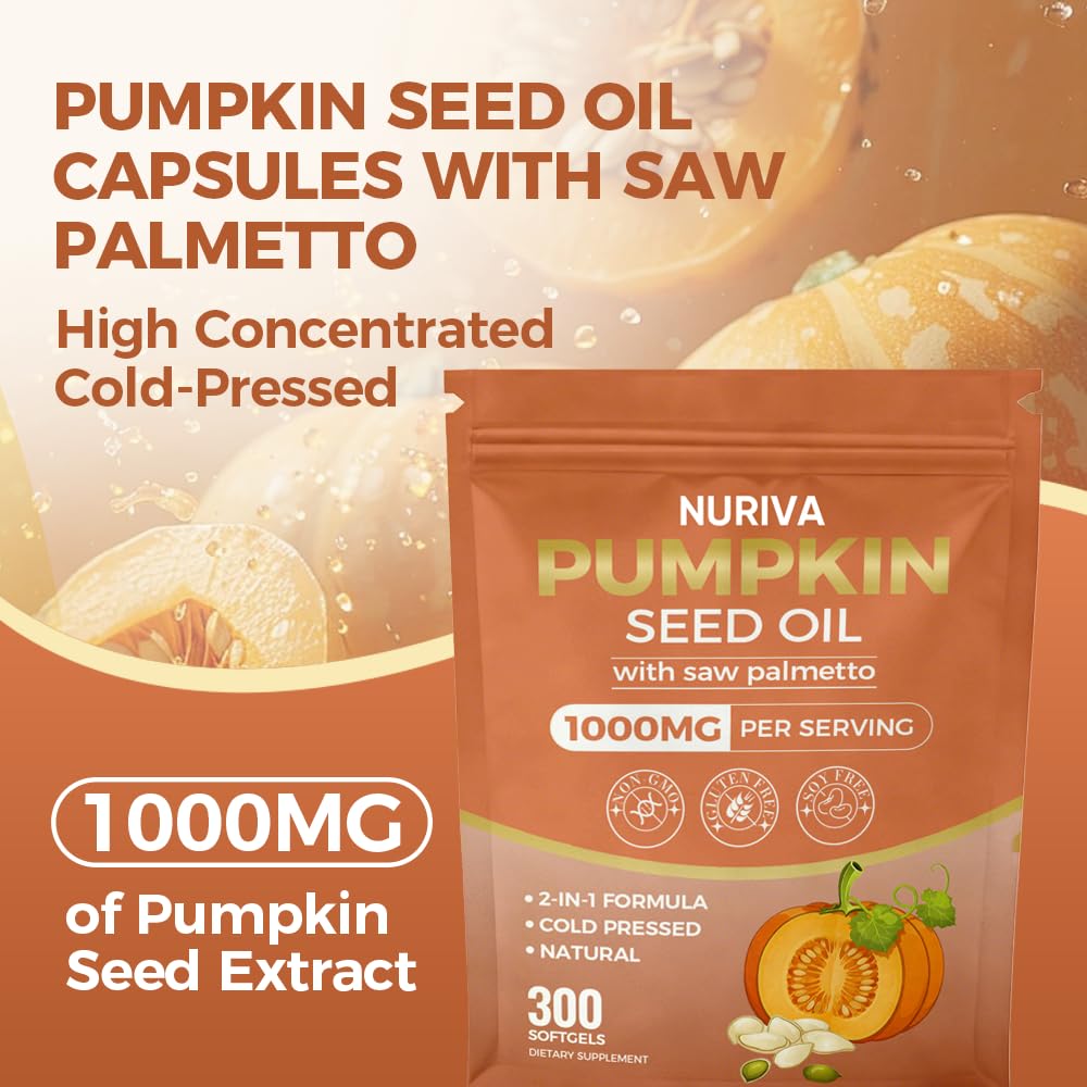 Nichalous Pumpkin Seed Oil with Saw Palmetto Softgels, 300-Count