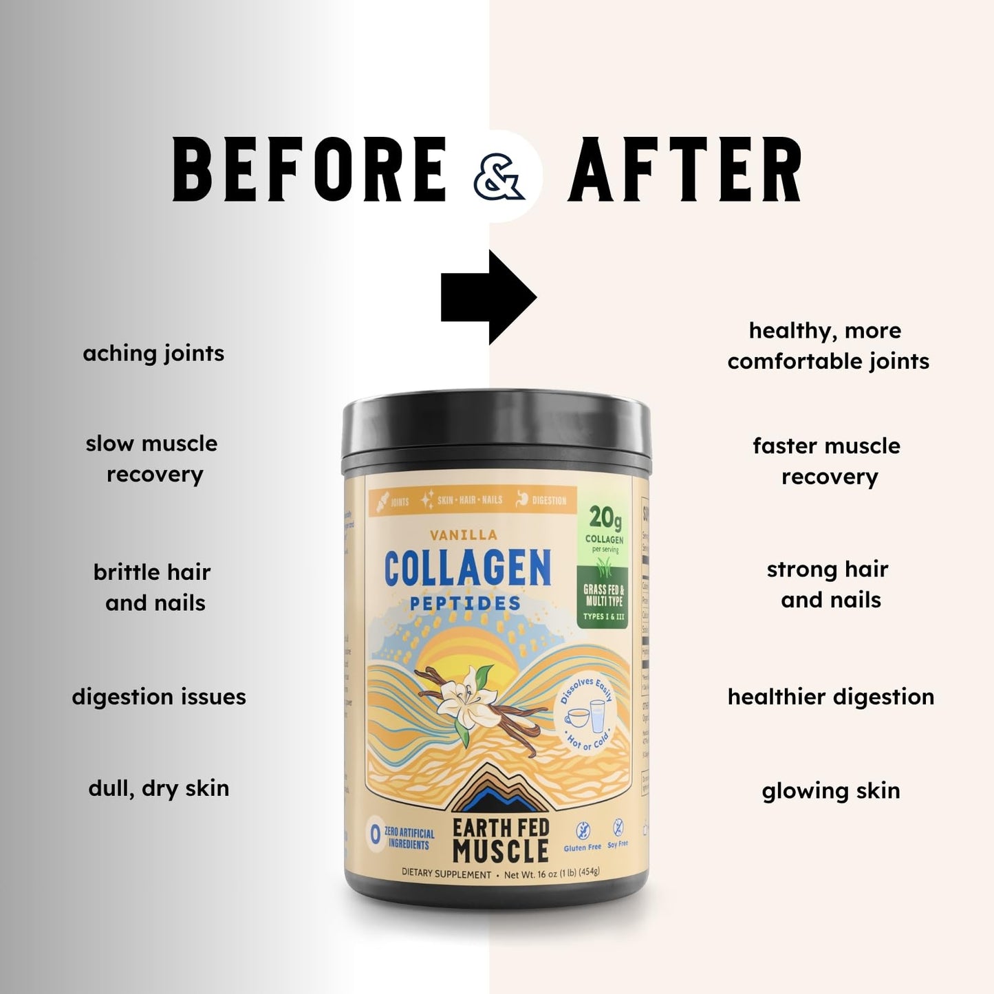 Earth Fed Muscle Vanilla Collagen Peptides Powder 1 lb