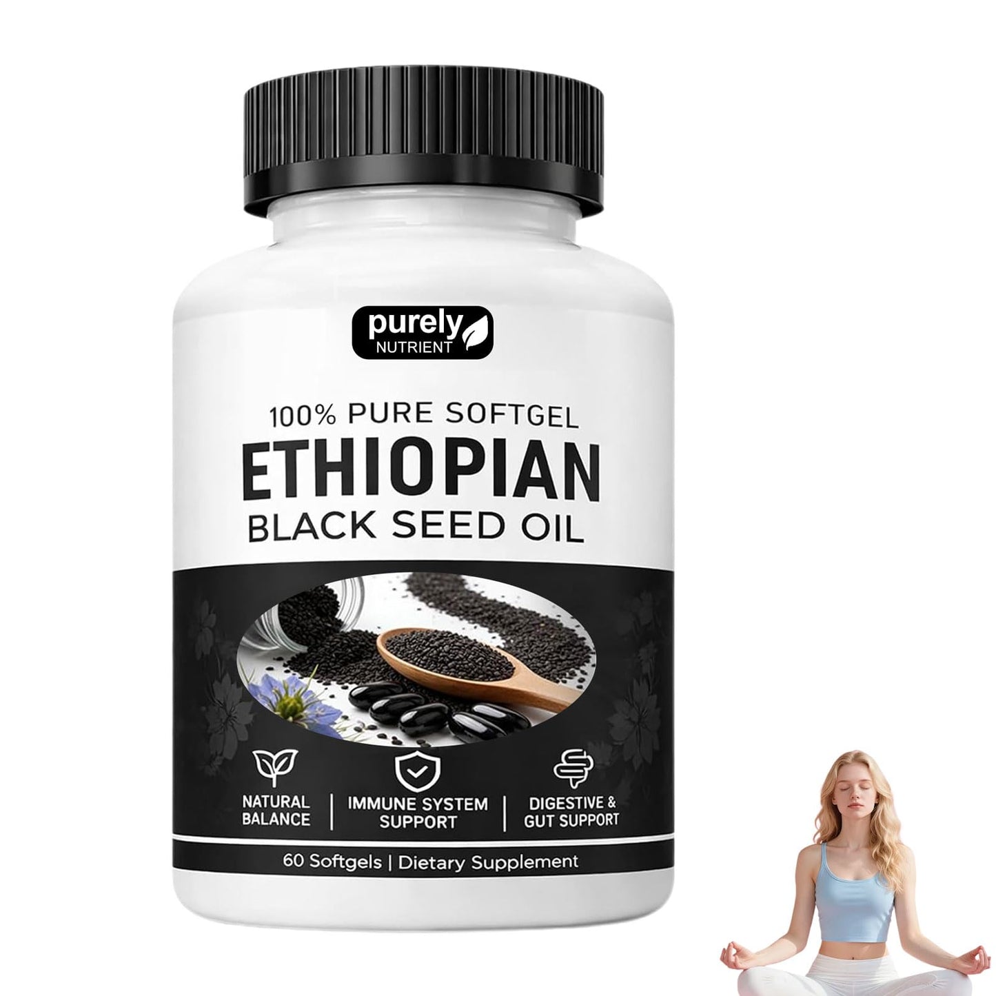 AEEHFENG Purely Ethiopian Black Seed Oil Capsules 2 Count
