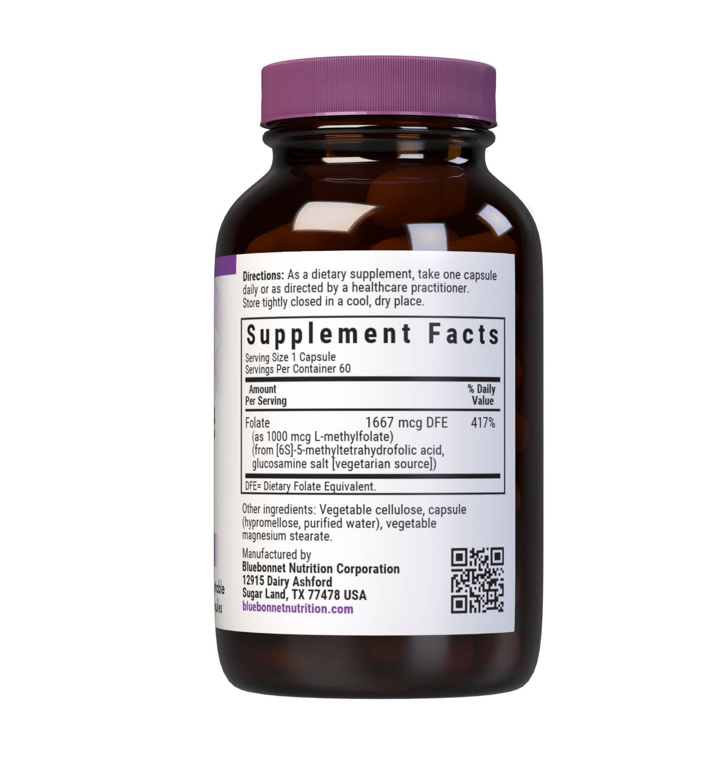 BlueBonnet Methylfolate 1000 mcg, 60 Vegetable Capsules