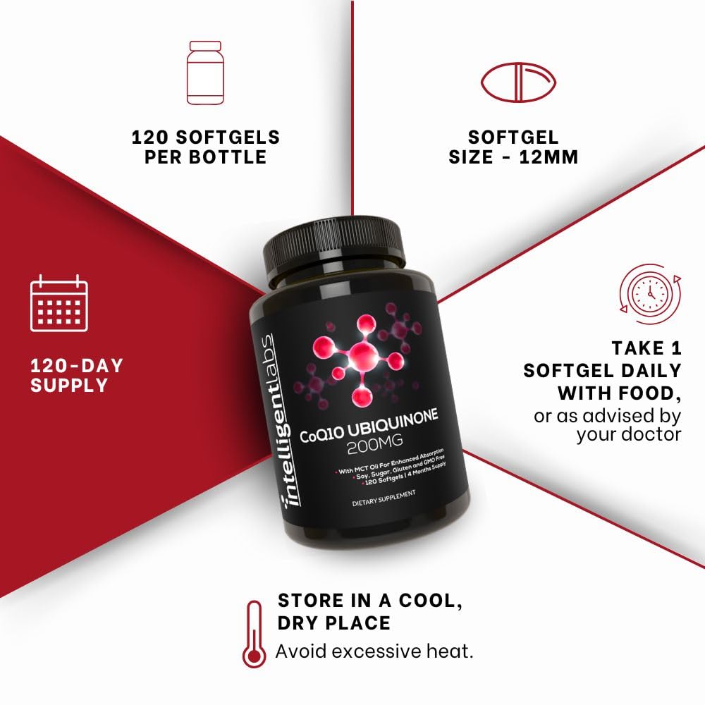 Intelligent Labs CoQ10 Ubiquinone 200mg with MCT Oil Heart Health Support Softgel 120