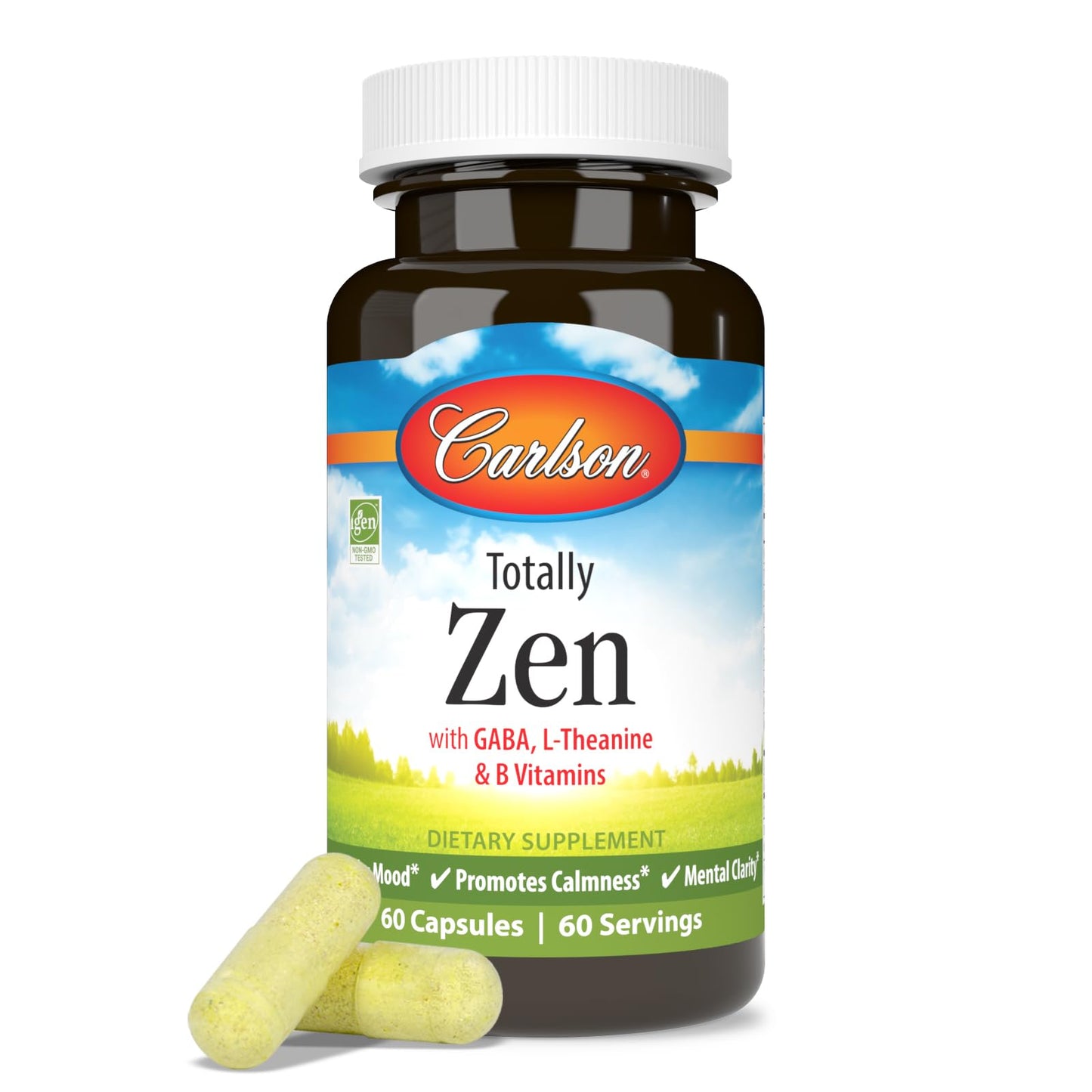 Carlson Totally Zen GABA L-Theanine & B Vitamins, Healthy Mood, Promotes Calmness & Mental Clarity, 60 Capsules