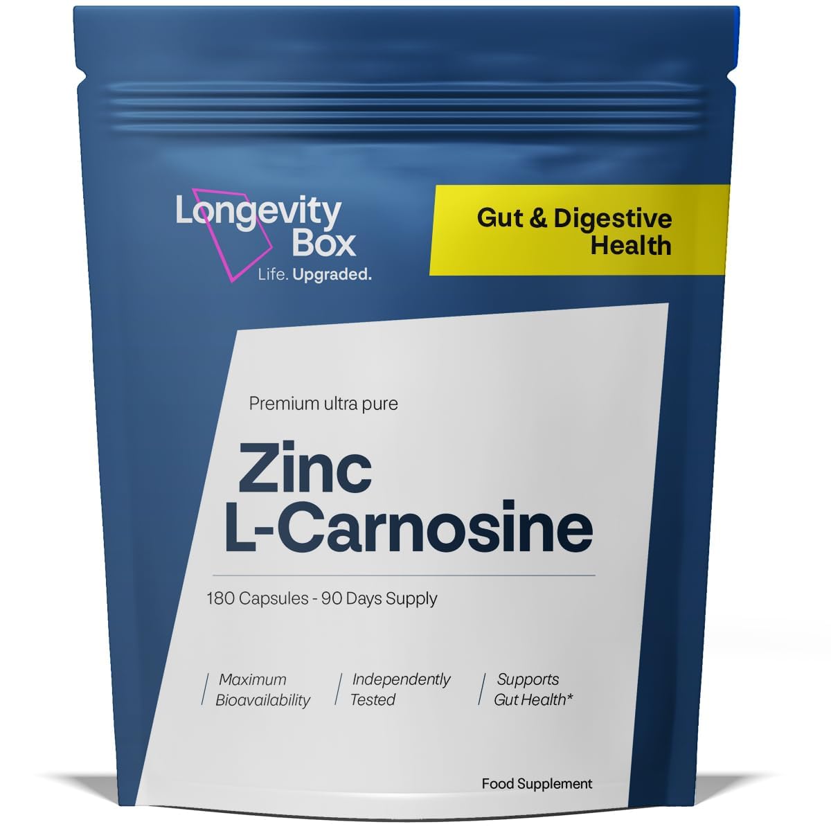 Longevity Box Zinc L-Carnosine Supplement 75mg, 90 Capsules