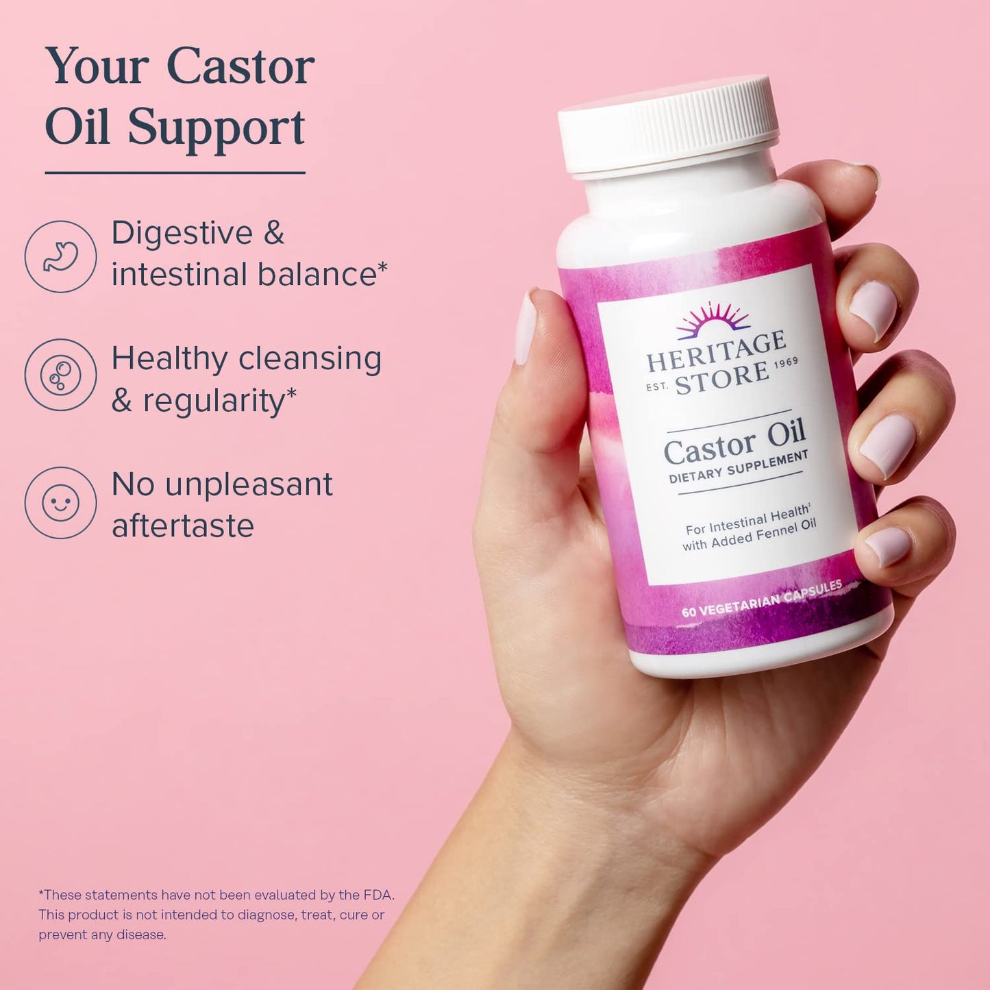 HERITAGE STORE Castor Oil Supplement 725 mg Capsules, 60 Count