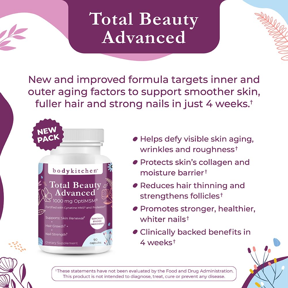 Body Kitchen Total Beauty Advanced with Elastin Peptides, Keratin, Biotin Capsules, 90 Count
