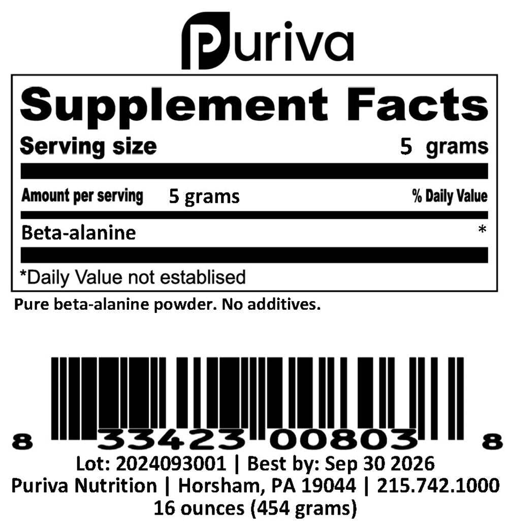 Puriva Nutrition Beta-Alanine Powder, 16 oz