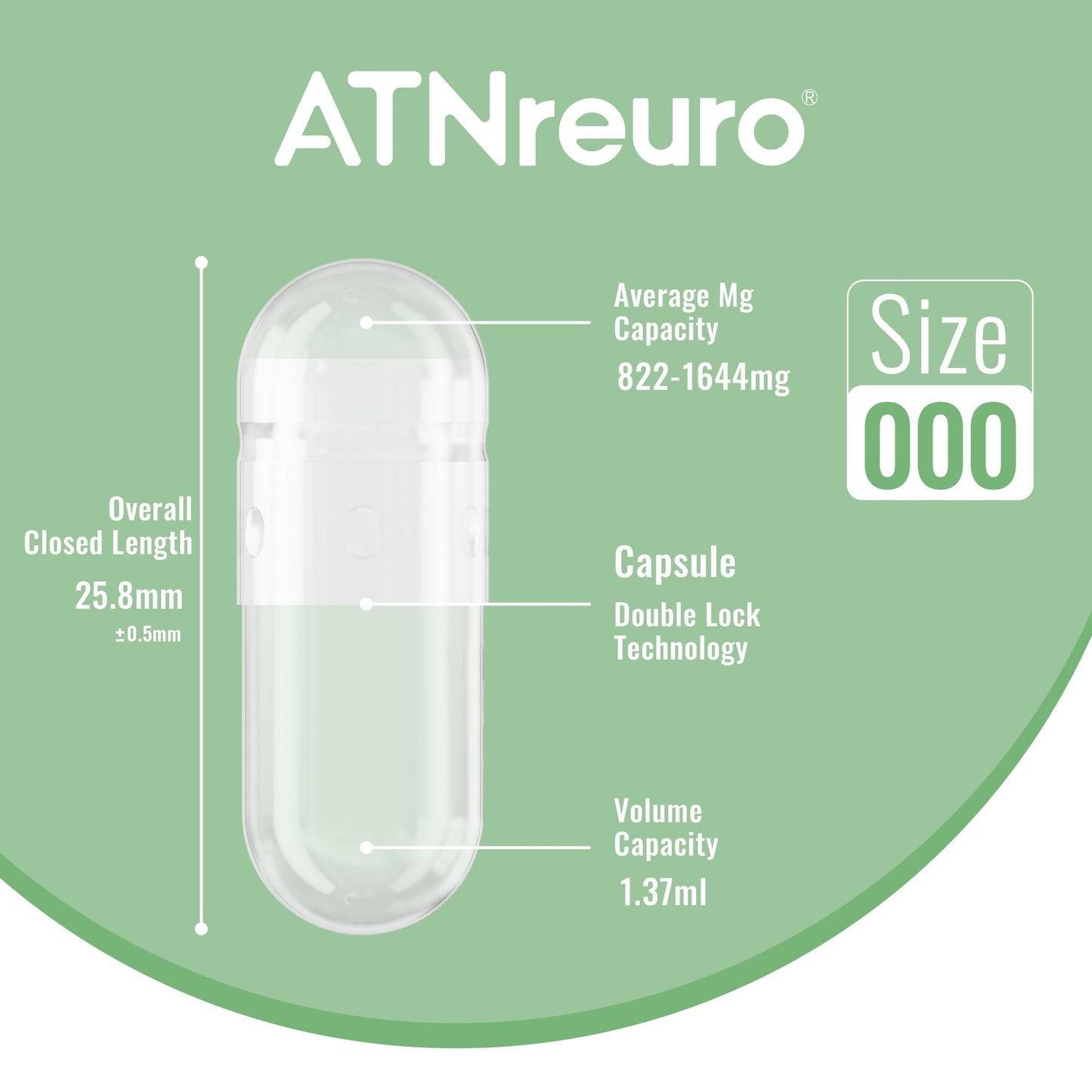 ATNreuro Empty Vegan Capsules 1000 Count