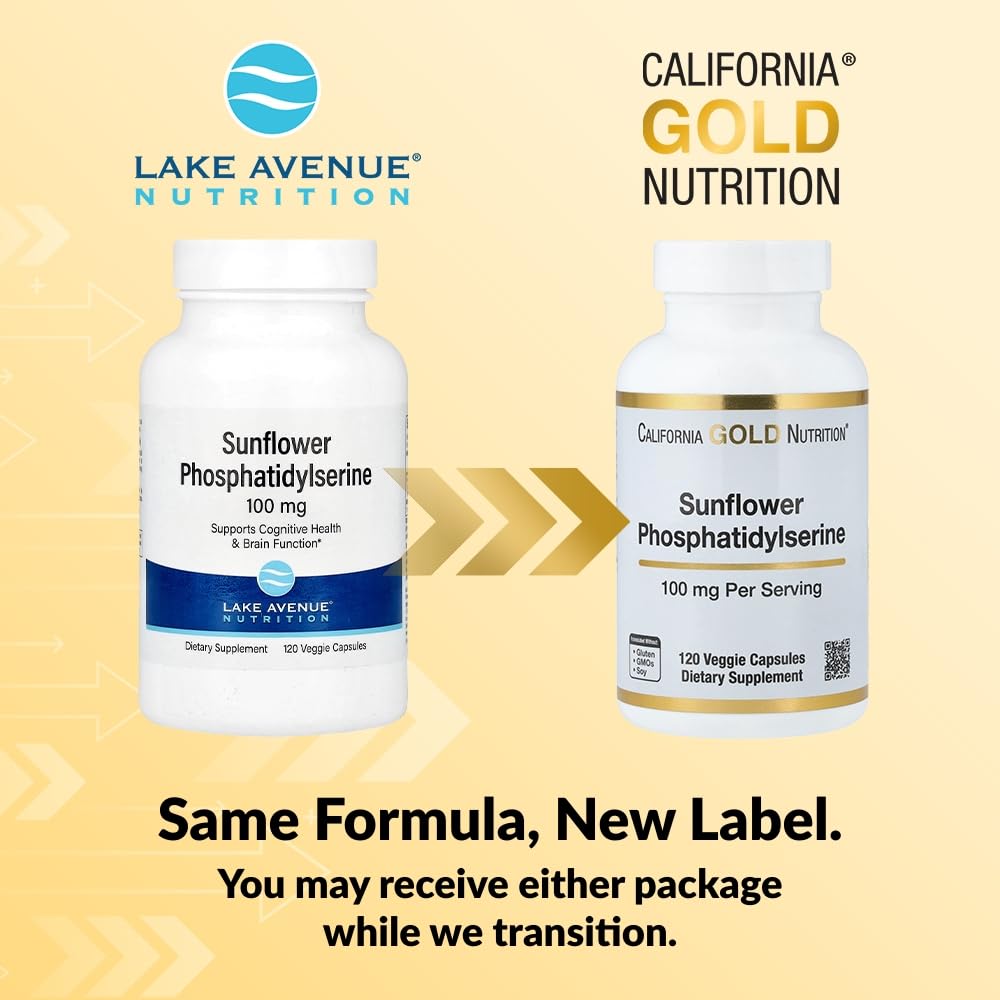 Lake Avenue California Gold Nutrition Sunflower Phosphatidylserine 100 mg Veggie Capsules, 120 Capsules